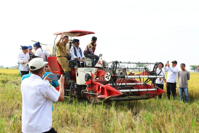 Penjabat (Pj) Gubernur Banten Al Muktabar usai mendampingi Menteri Pertanian (Mentan) Republik Indonesia Syahrul Yasin Limpo dalam Panen Raya Padi di Desa Sujung, Kecamatan Tirtayasa, Kabupaten Serang, Rabu (8/2/2023).