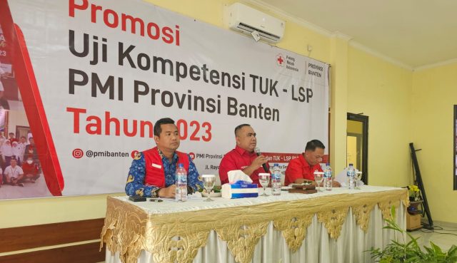 PMI Banten melakukan promosi dan sosialisasi kepada jajaran pengurus PMI kabupaten/kota di Aula Pusdiklat PMI Banten, Rabu (17/5/2023).